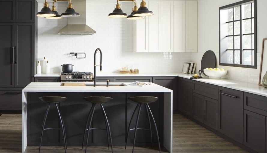 image of a kitchen island with a black aesthetic.